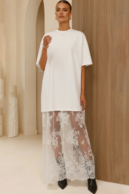 Elegant Floral Patchwork Short Sleeve T Shirt Maxi Dress