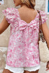 Elegant Floral Print Ruffled Sleeve Square Neck Bow Back Blouse Top