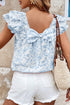 Elegant Floral Print Ruffled Sleeve Square Neck Bow Back Blouse Top