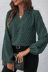 Elegant Geometric Print Notched Neck Puff Sleeve Blouse