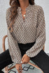 Elegant Geometric Print Notched Neck Puff Sleeve Blouse