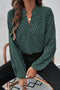 Elegant Geometric Print Notched Neck Puff Sleeve Blouse