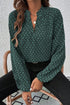 Elegant Geometric Print Notched Neck Puff Sleeve Blouse