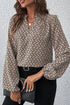 Elegant Geometric Print Notched Neck Puff Sleeve Blouse