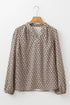 Elegant Geometric Print Notched Neck Puff Sleeve Blouse