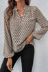 Elegant Geometric Print Notched Neck Puff Sleeve Blouse