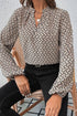 Elegant Geometric Print Notched Neck Puff Sleeve Blouse