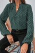 Elegant Geometric Print Notched Neck Puff Sleeve Blouse