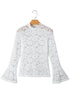 Elegant Lace Crochet Bell Sleeve Mock Neck Blouse
