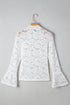 Elegant Lace Crochet Bell Sleeve Mock Neck Blouse