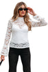 Elegant Lace Crochet Bell Sleeve Mock Neck Blouse