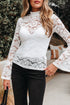 Elegant Lace Crochet Bell Sleeve Mock Neck Blouse