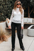 Elegant Lace Crochet Bell Sleeve Mock Neck Blouse