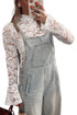 Elegant Lace Crochet Bell Sleeve Mock Neck Blouse