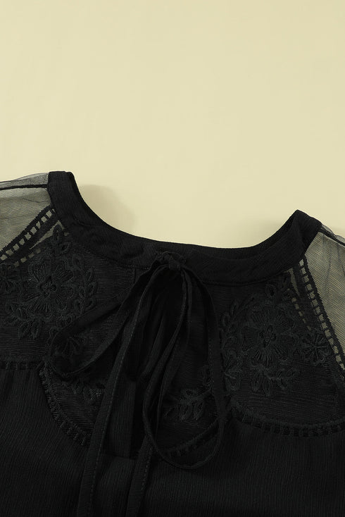 Elegant Lace Mock Neck Long Sleeve Scalloped Blouse