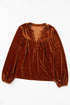 Elegant Lantern Sleeve Beaded Split Neck Velvet Blouse