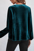 Elegant Lantern Sleeve Beaded Split Neck Velvet Blouse