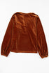 Elegant Lantern Sleeve Beaded Split Neck Velvet Blouse