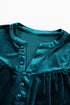 Elegant Lantern Sleeve Beaded Split Neck Velvet Blouse