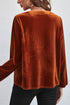 Elegant Lantern Sleeve Beaded Split Neck Velvet Blouse