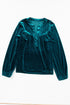 Elegant Lantern Sleeve Beaded Split Neck Velvet Blouse
