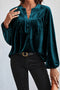 Elegant Lantern Sleeve Beaded Split Neck Velvet Blouse