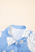 Elegant Large Floral Print Puff Sleeve Pleated Yoke Blouse