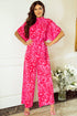 Elegant Leopard Print Loose Sleeve Belted Wide Leg Jumpsuit