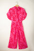 Elegant Leopard Print Loose Sleeve Belted Wide Leg Jumpsuit