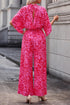 Elegant Leopard Print Loose Sleeve Belted Wide Leg Jumpsuit