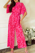 Elegant Leopard Print Loose Sleeve Belted Wide Leg Jumpsuit