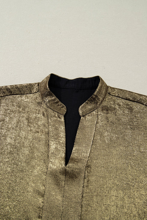Elegant Metallic Solid Split Neck Half Sleeve Blouse