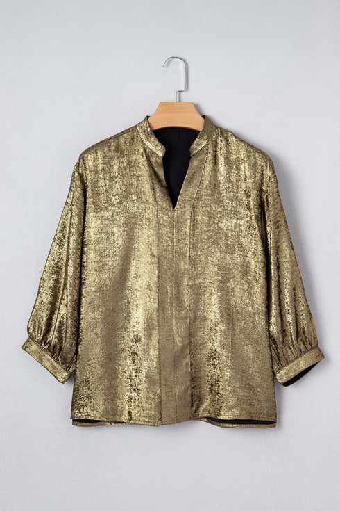 Elegant Metallic Solid Split Neck Half Sleeve Blouse