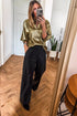 Elegant Metallic Solid Split Neck Half Sleeve Blouse