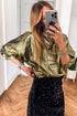 Elegant Metallic Solid Split Neck Half Sleeve Blouse