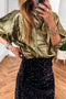 Elegant Metallic Solid Split Neck Half Sleeve Blouse