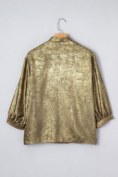 Elegant Metallic Solid Split Neck Half Sleeve Blouse