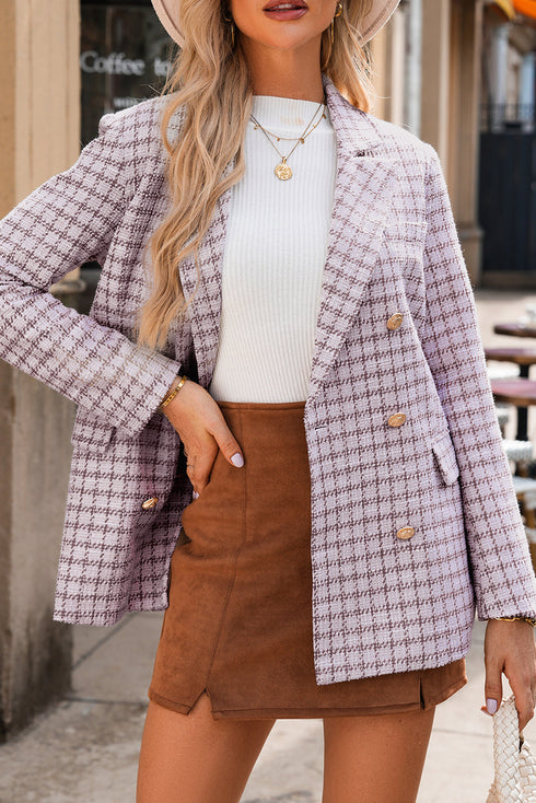 Elegant Modern Tweed Plaid Tailored Blazer