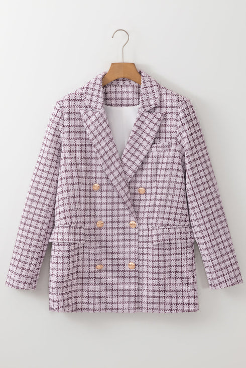 Elegant Modern Tweed Plaid Tailored Blazer