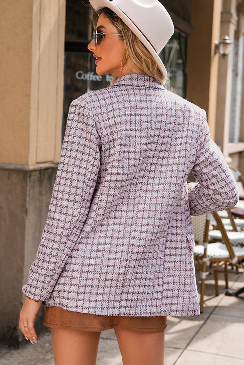 Elegant Modern Tweed Plaid Tailored Blazer