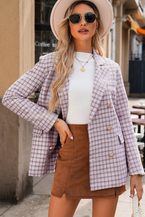 Elegant Modern Tweed Plaid Tailored Blazer