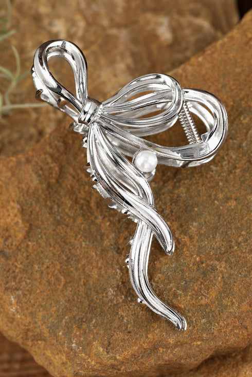 Elegant Pearl Embellished Alloy Bow Knot Hair Claw Clip