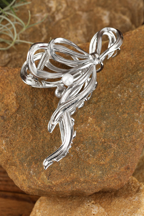 Elegant Pearl Embellished Alloy Bow Knot Hair Claw Clip