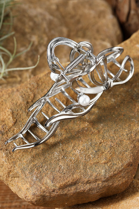 Elegant Pearl Embellished Alloy Bow Knot Hair Claw Clip