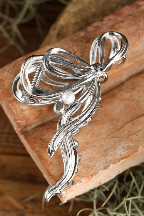 Elegant Pearl Embellished Alloy Bow Knot Hair Claw Clip