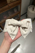 Elegant Pearl Embellished Tiered Satin Bow Hair Clip