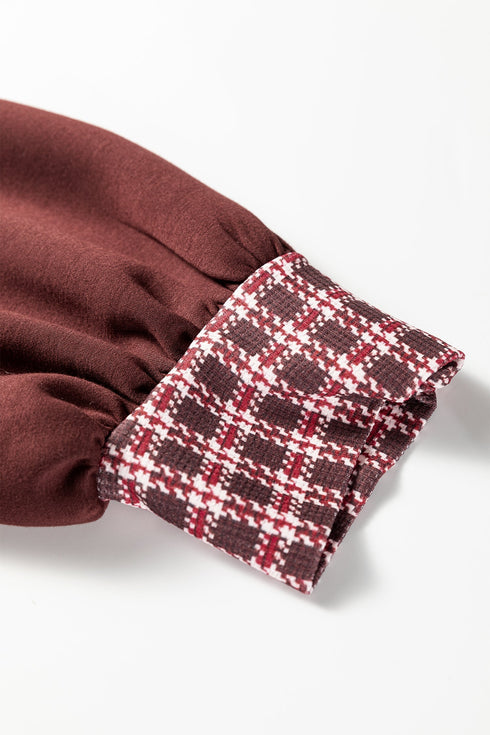 Elegant Plaid Trim Patchwork Collared Shift Mini Dress