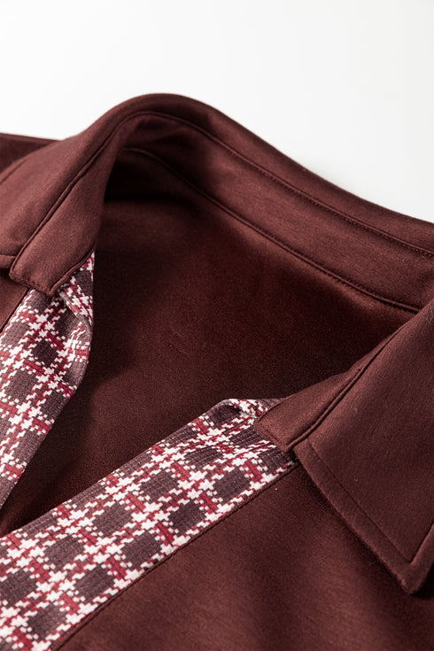 Elegant Plaid Trim Patchwork Collared Shift Mini Dress