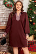 Elegant Plaid Trim Patchwork Collared Shift Mini Dress