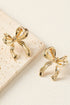 Elegant Plated Bow Motif Studded Statement Earrings